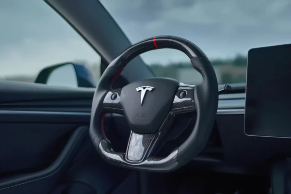 Customized Sport Round Heated Real Carbon Fiber Steering Wheel For Model 3/ Y