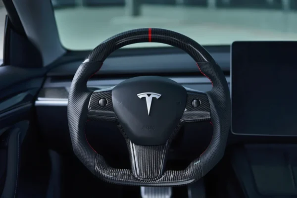 Customized Sport Round Heated Real Carbon Fiber Steering Wheel For Model 3/ Y