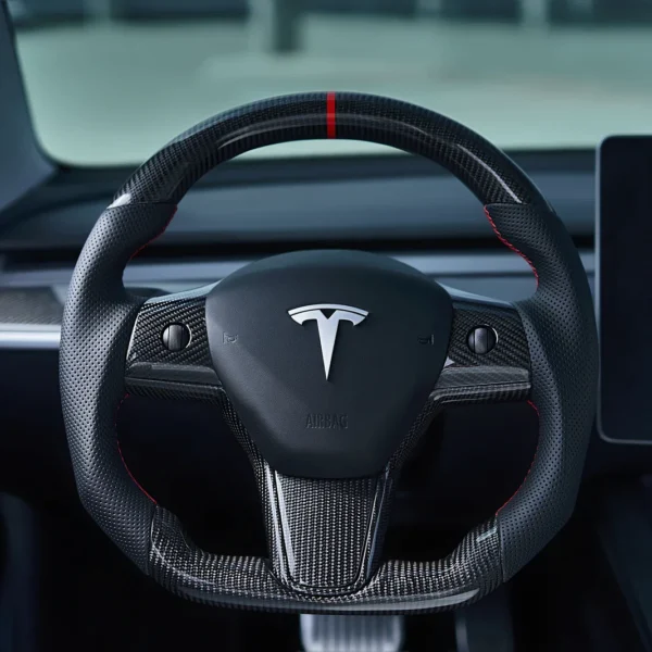 Customized Sport Round Heated Real Carbon Fiber Steering Wheel For Model 3/ Y